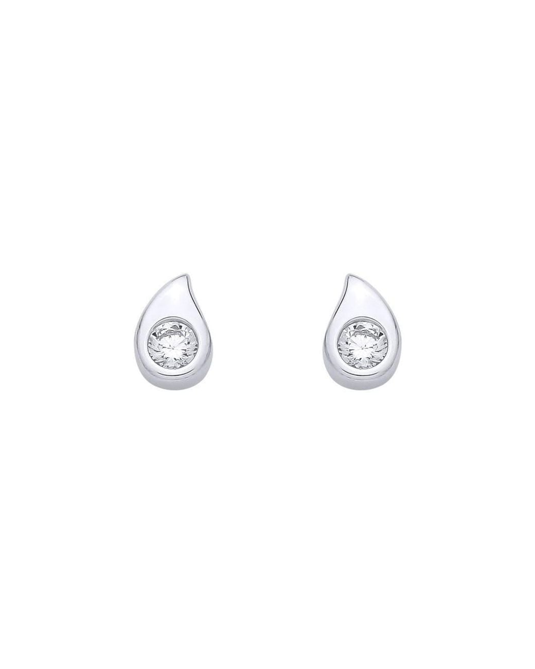 Jewelco London Metallic Cz Horny Tear Drop Avocado Solitaire Stud Earrings