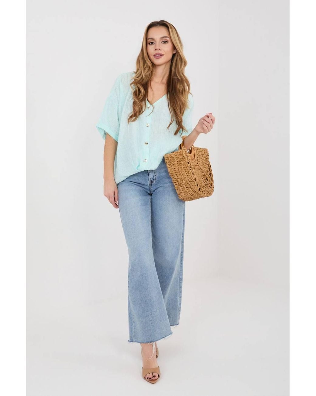 Love Lace White Textured V Neck Short Sleeve Shirt