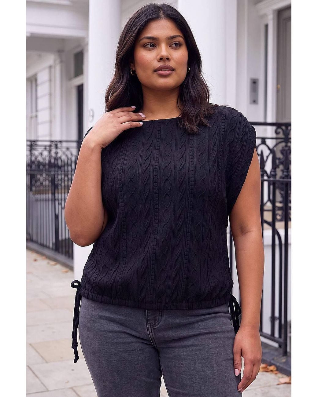 Roman Blue Curve Jacquard Tie Hem Top