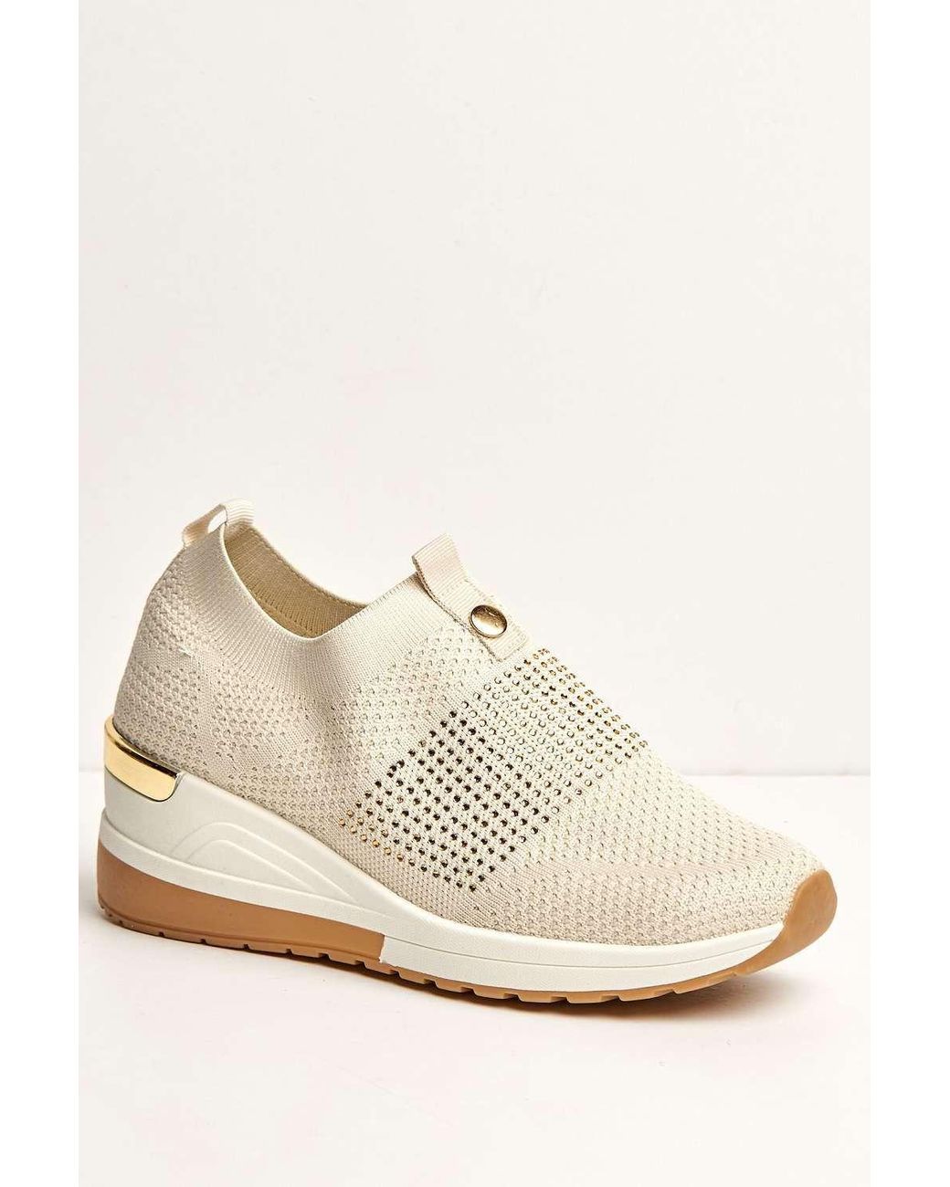 Miss Diva White Ember Diamante Embellished Slip On Trainers