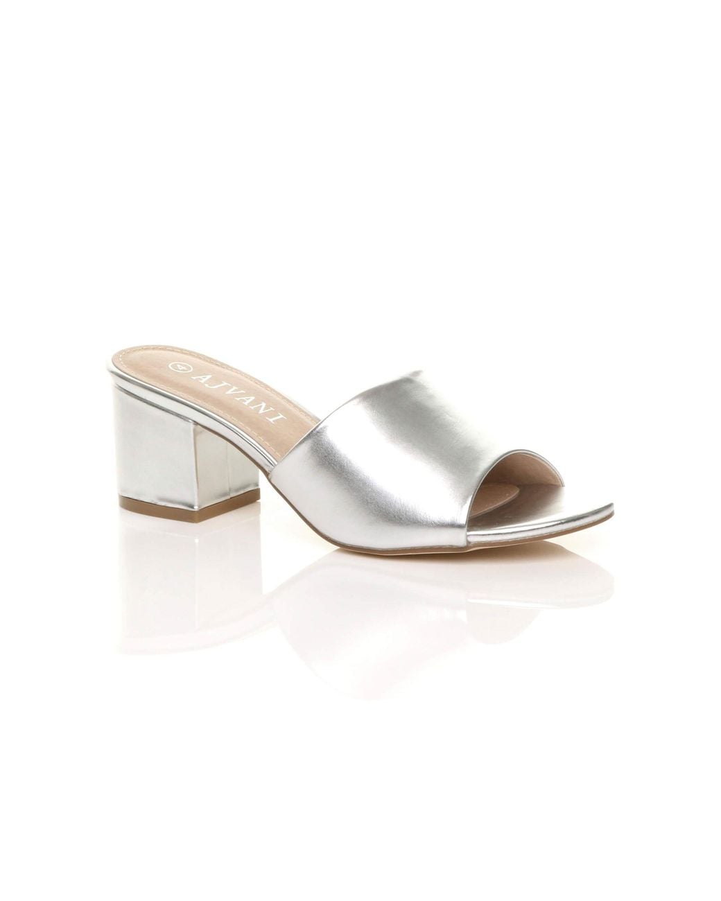 AJVANI White Mid Block Heel Peep Toe Mules Sandals
