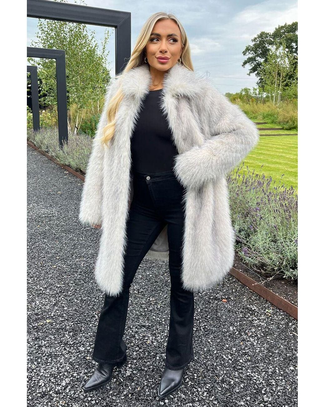 AX Paris Natural Tipped Faux Fur Long Jacket