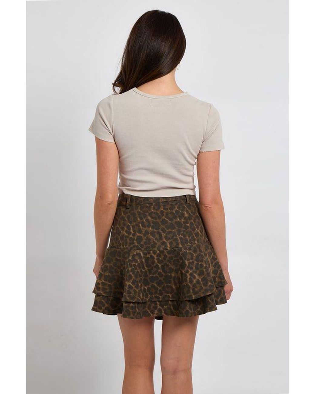 Urban Bliss Brown Leopard Tiered Mini Skirt