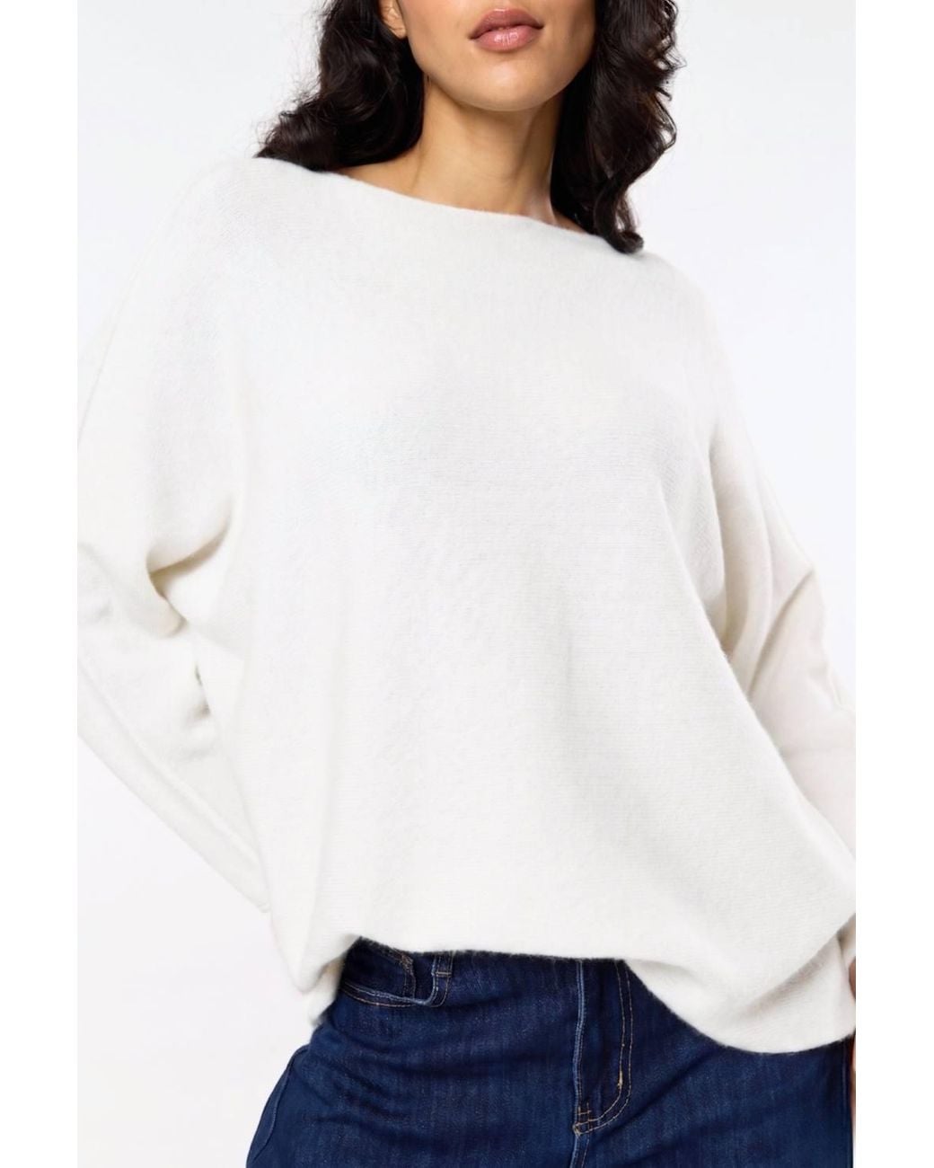 Liquorish White Off-Shoulder Relaxed Knit Jumper