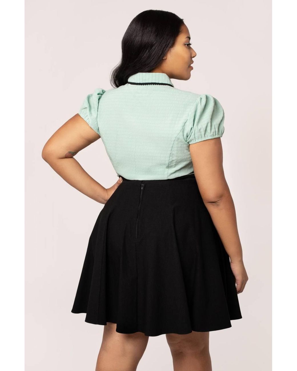 Hell Bunny Green Casey Semi Fitted Curved Collar Blouse
