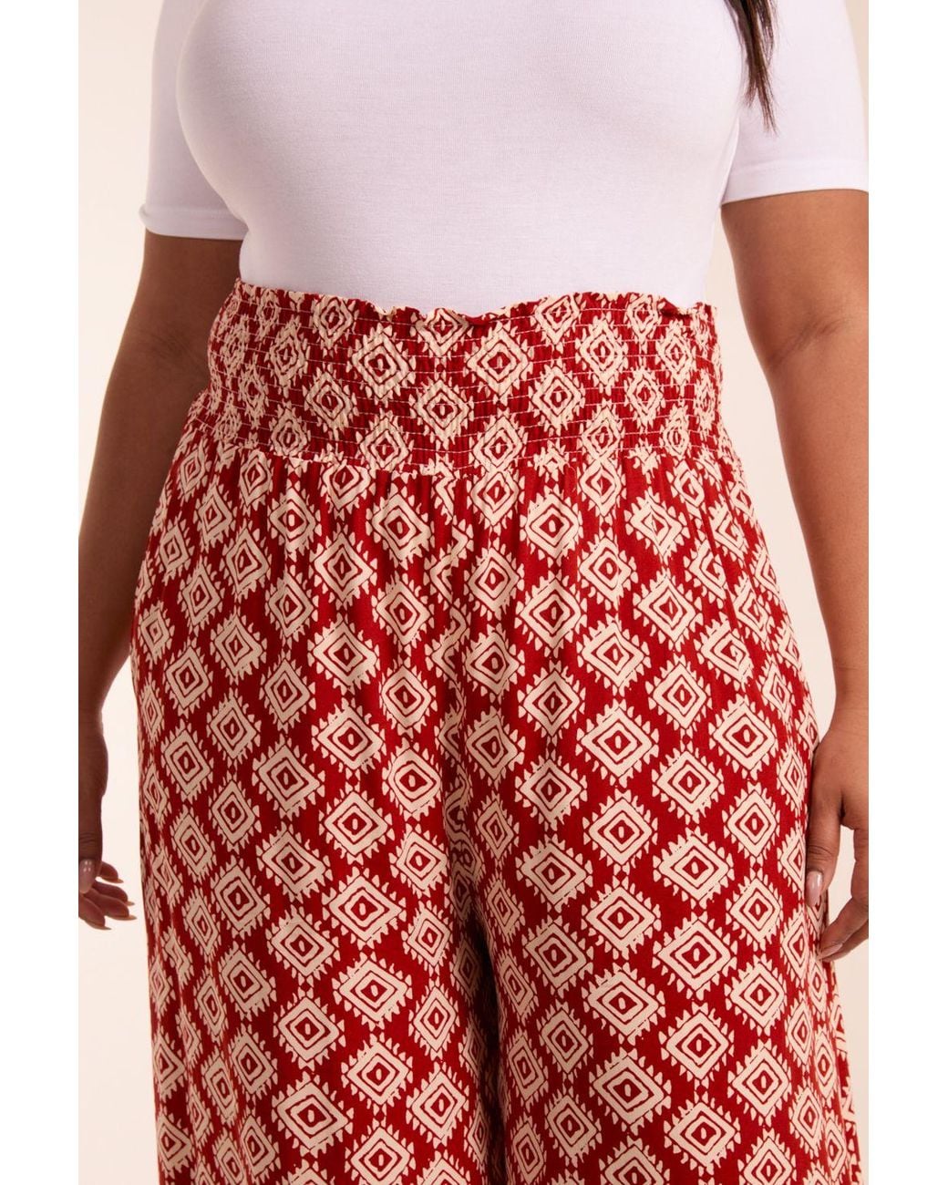 Blue Vanilla Curve Shirred Wide Leg Aztec Trouser