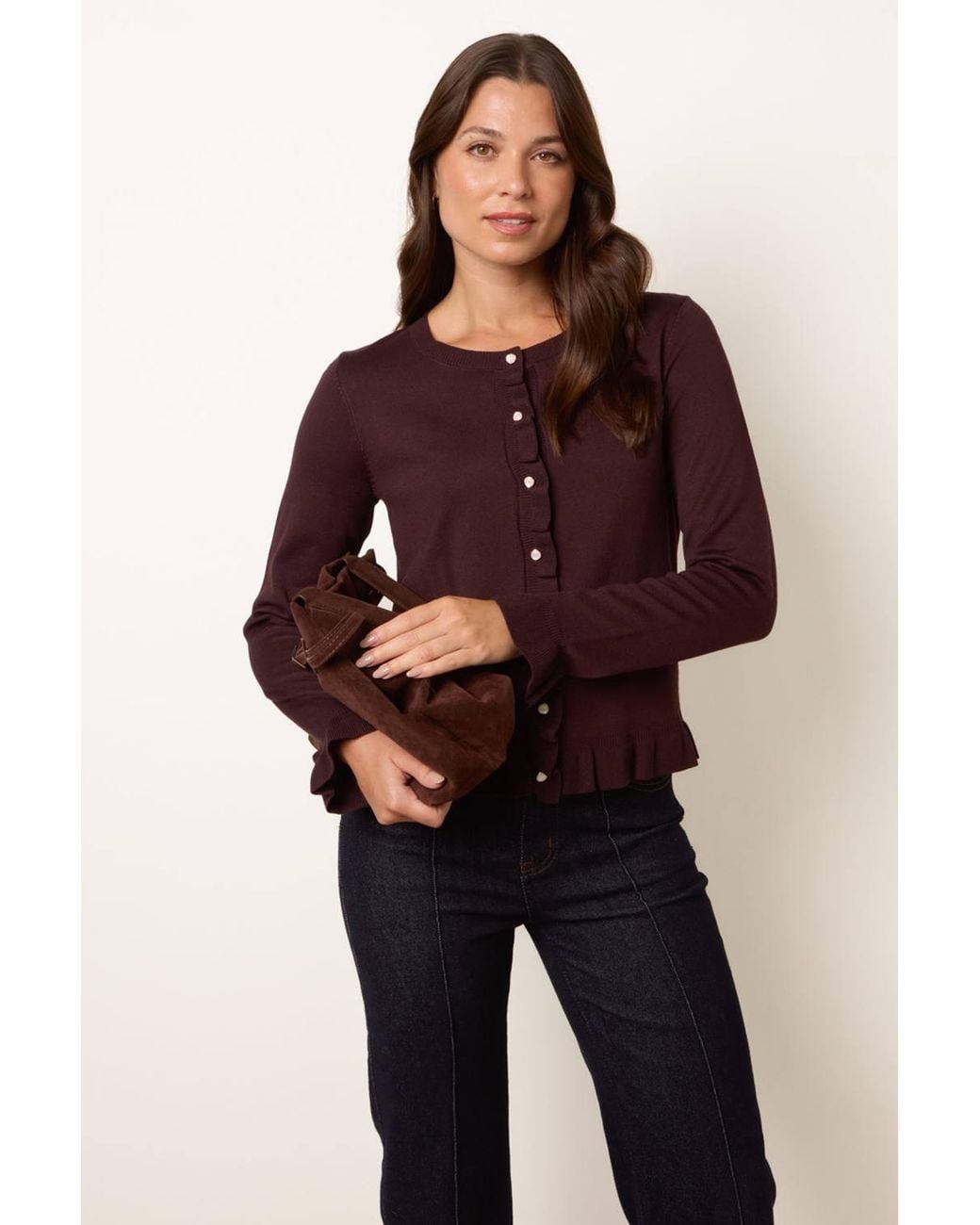 Blue Vanilla Red Long Sleeve Button Up Round Neck Cardigan