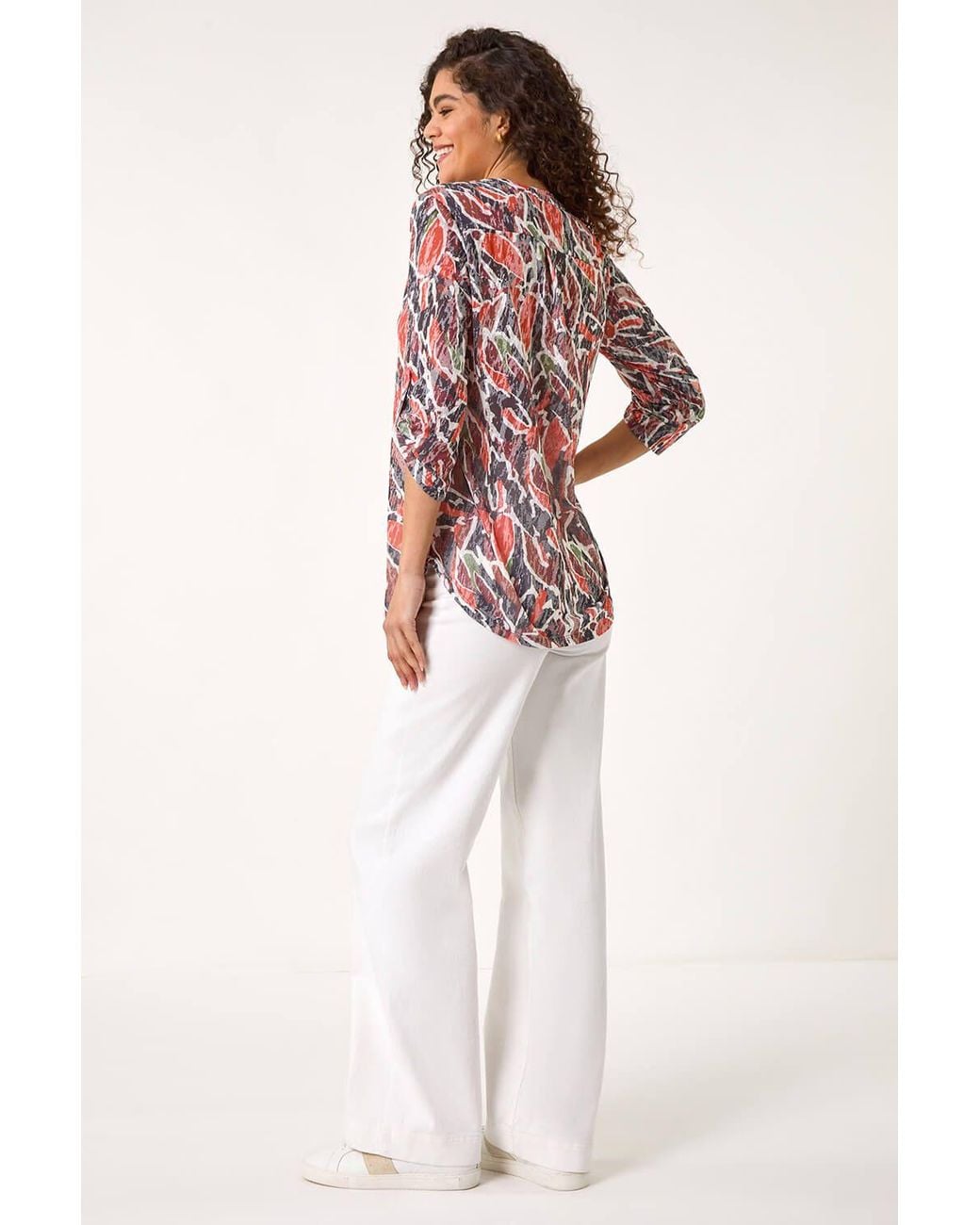 Roman Red Abstract Print Burnout V-Neck Shirt