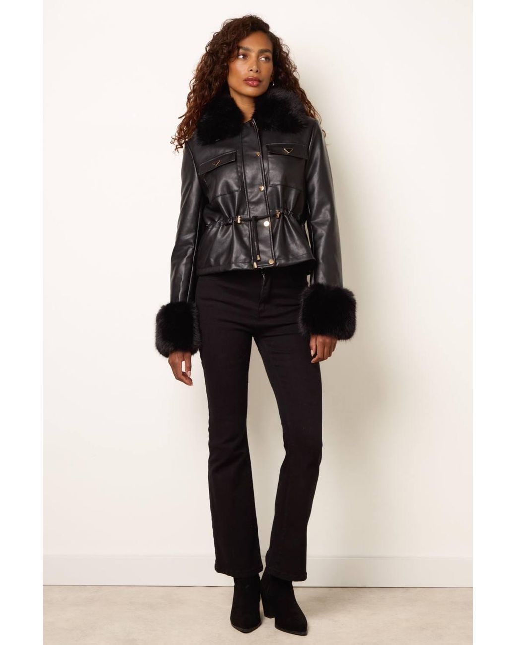 Blue Vanilla Black Long Sleeve Drawstring Collar Jacket