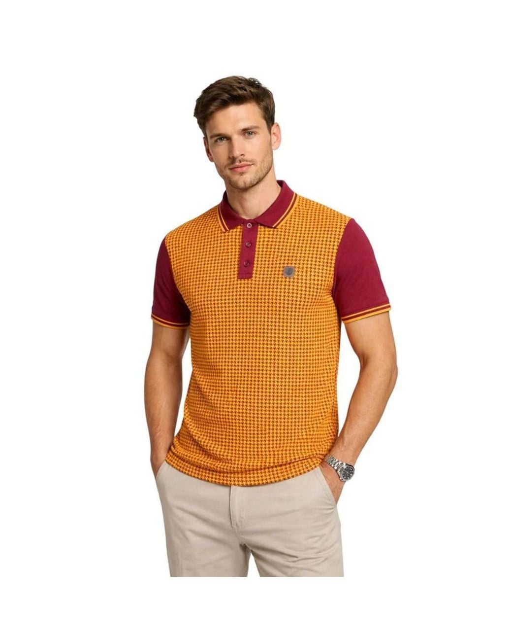Lambretta Orange Houndstooth Polo Shirt for men