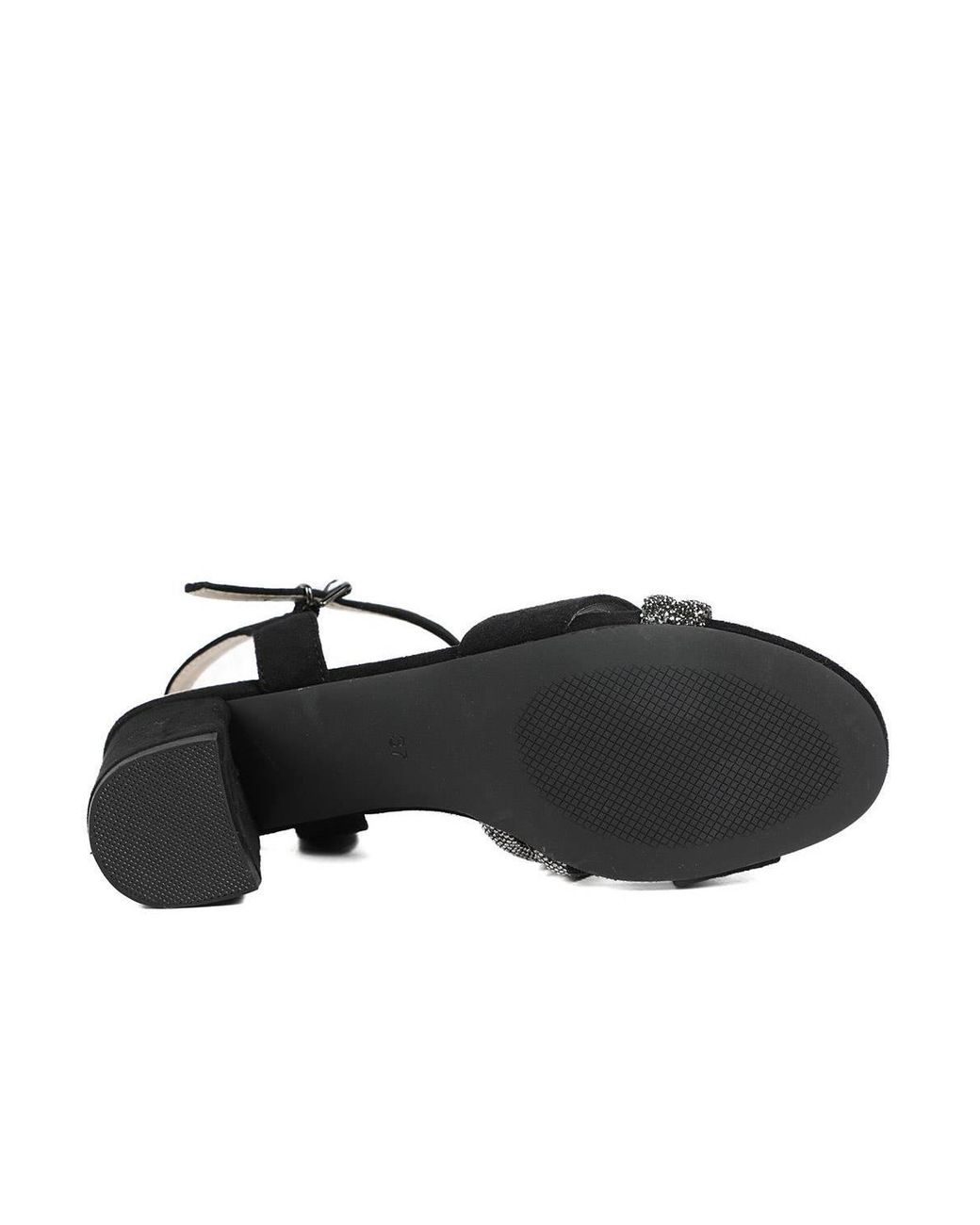 Pavers Black Block Heel Embellished Toe Sandals