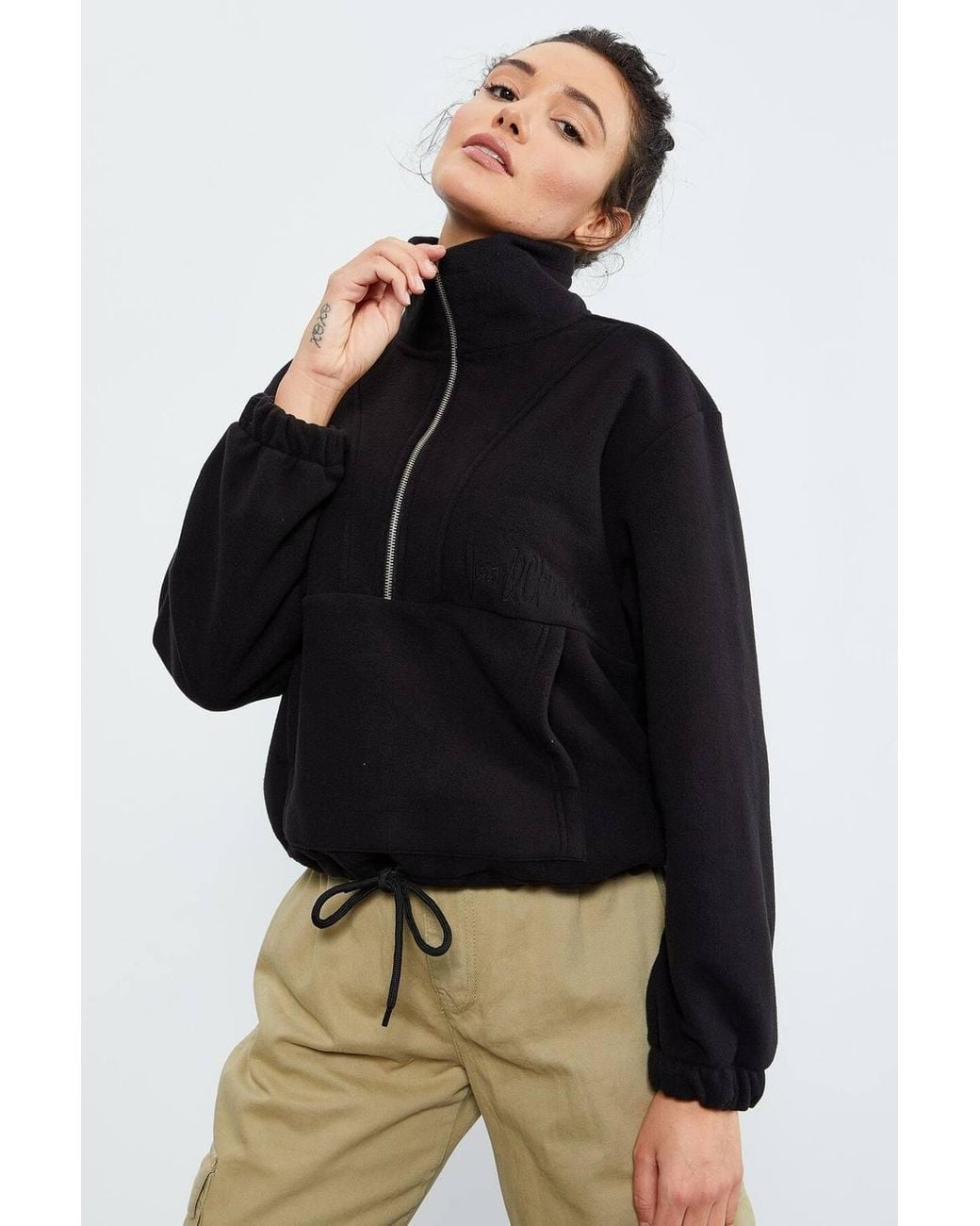 TOMMY LIFE Black Oversized Half-Zip Plush Sweatshirt