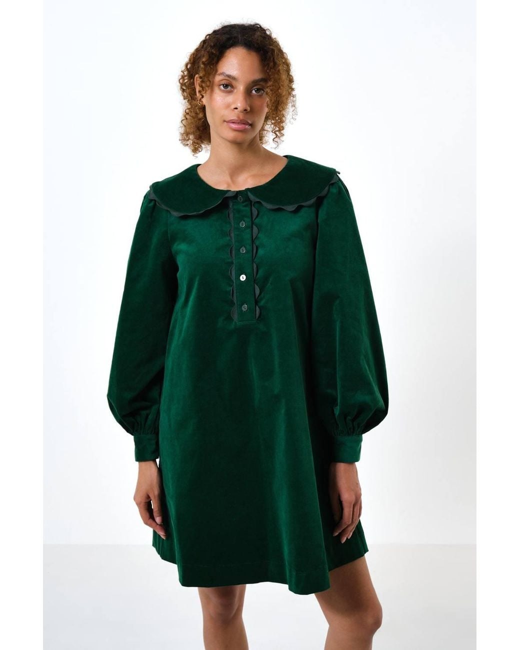 Louche Green Bonny Baby Cord Long Sleeve Mini Dress