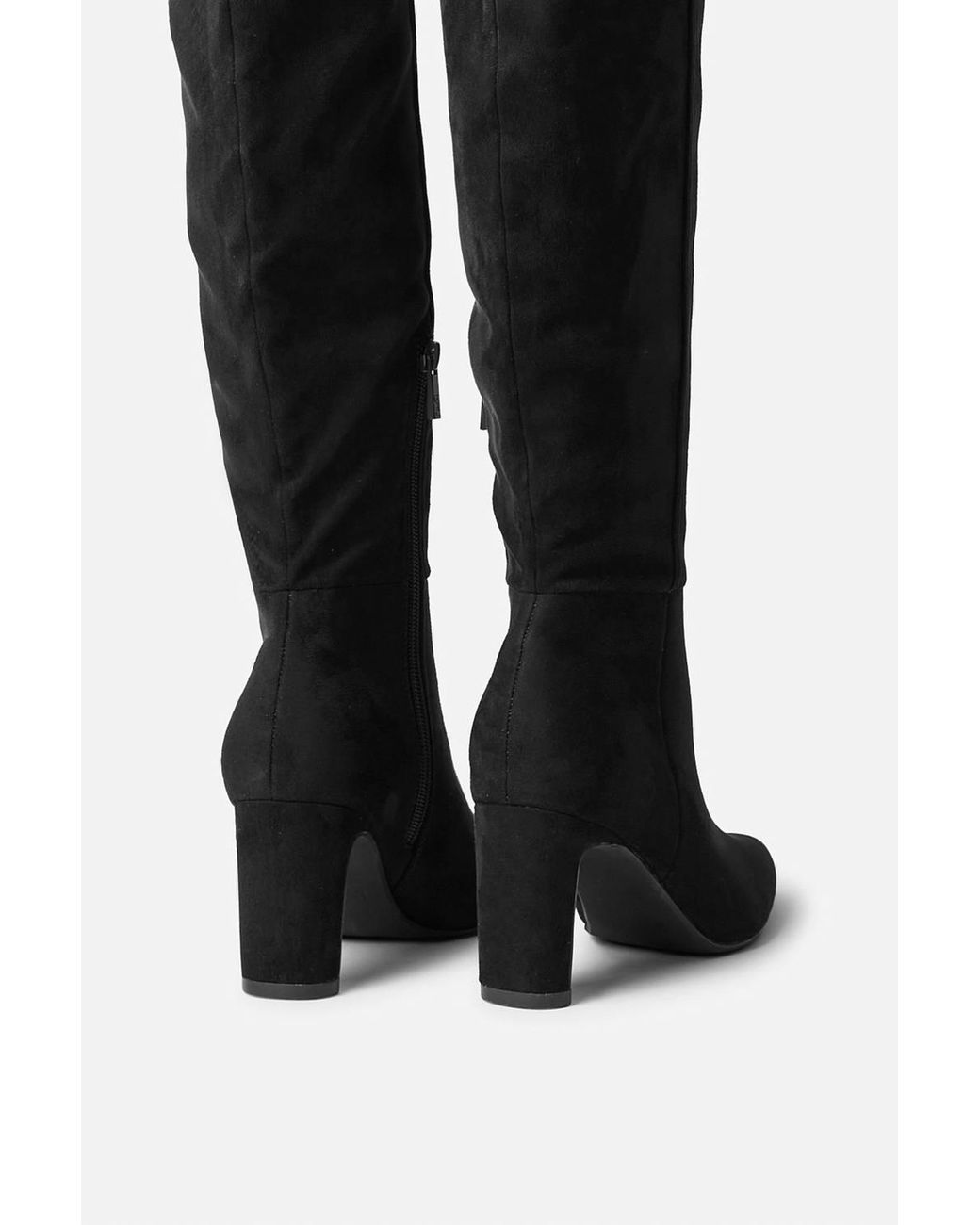 Linzi Black Demand Faux Suede Over The Knee Block Heeled Boot