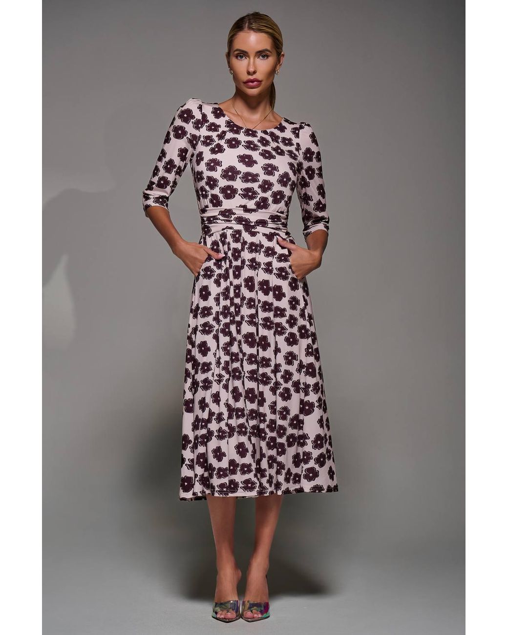 Jolie Moi Multicolor Three Quarter Sleeve Jersey Midi Dress