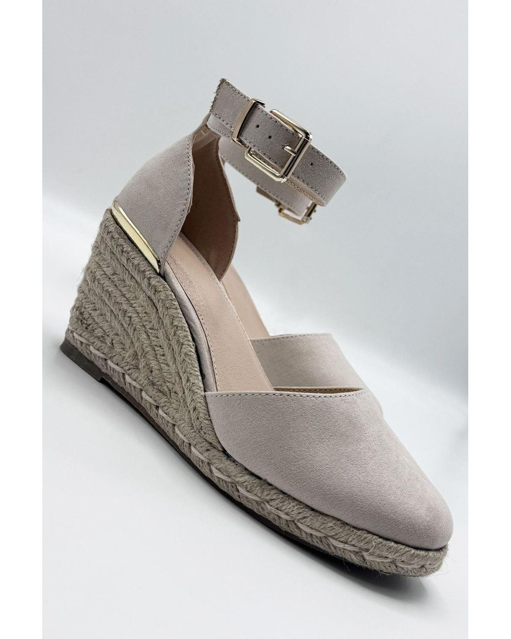 Miss Diva Gray Adara Round Toe Espadrille Wedges With Anklestrap & Buckle