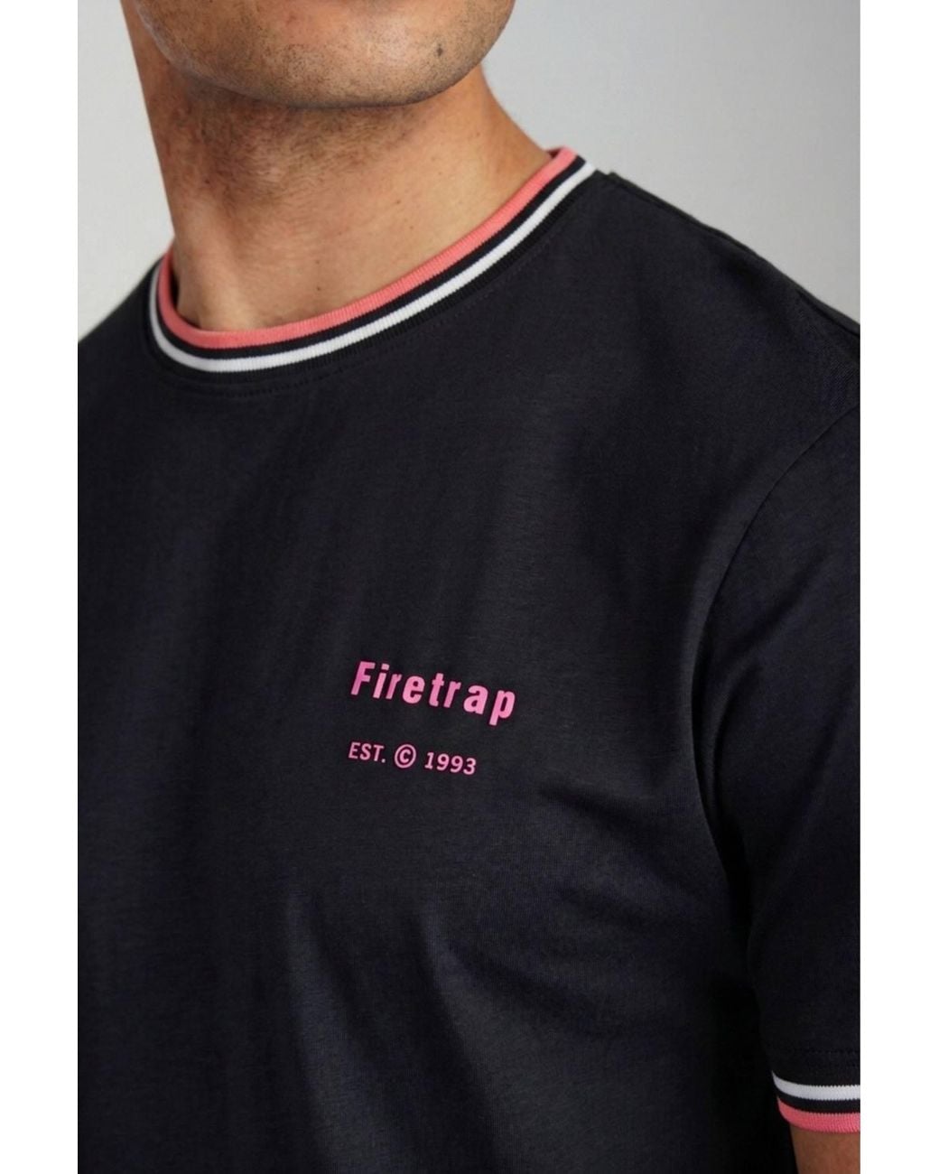 Firetrap Black Regular Fit Cotton Crew T-Shirt for men