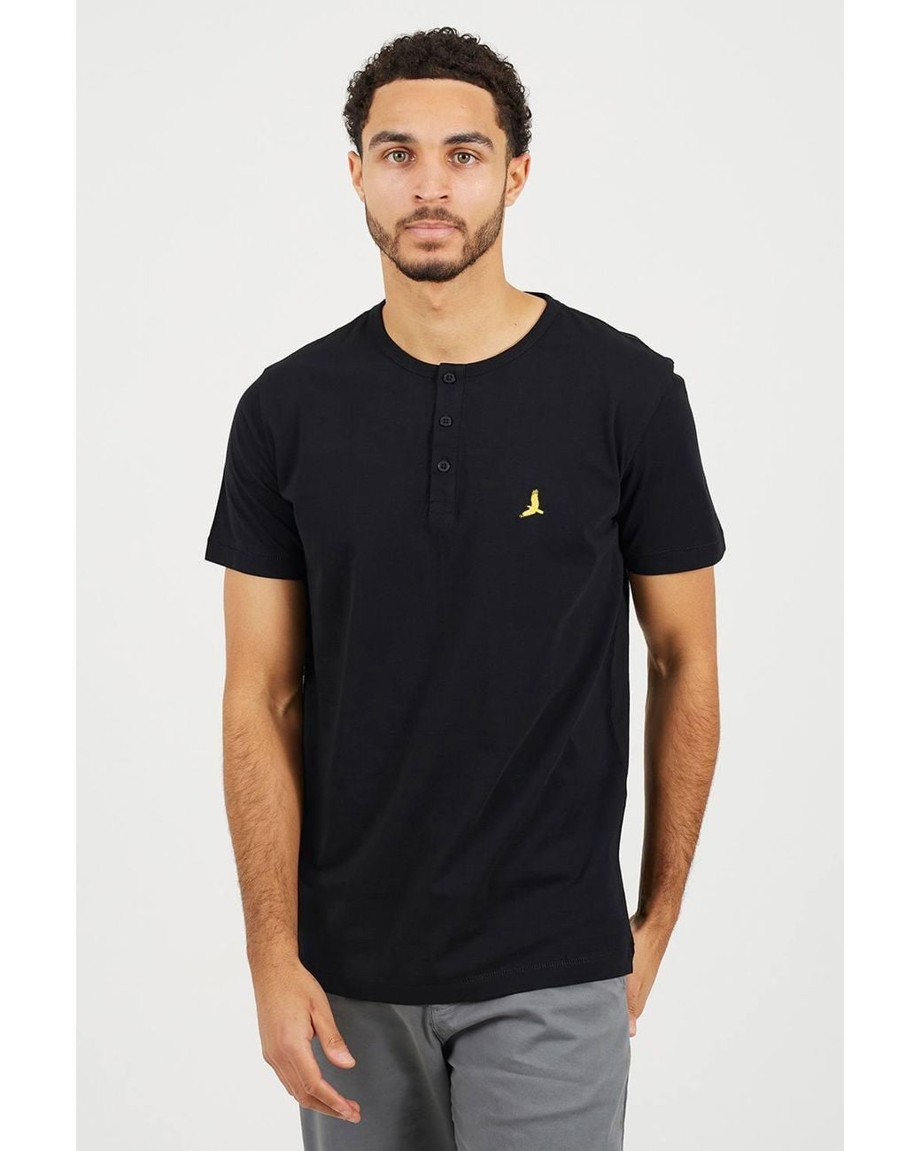 Brave Soul Black 3 Pack Cotton Crew Neck Button Front T-Shirts for men