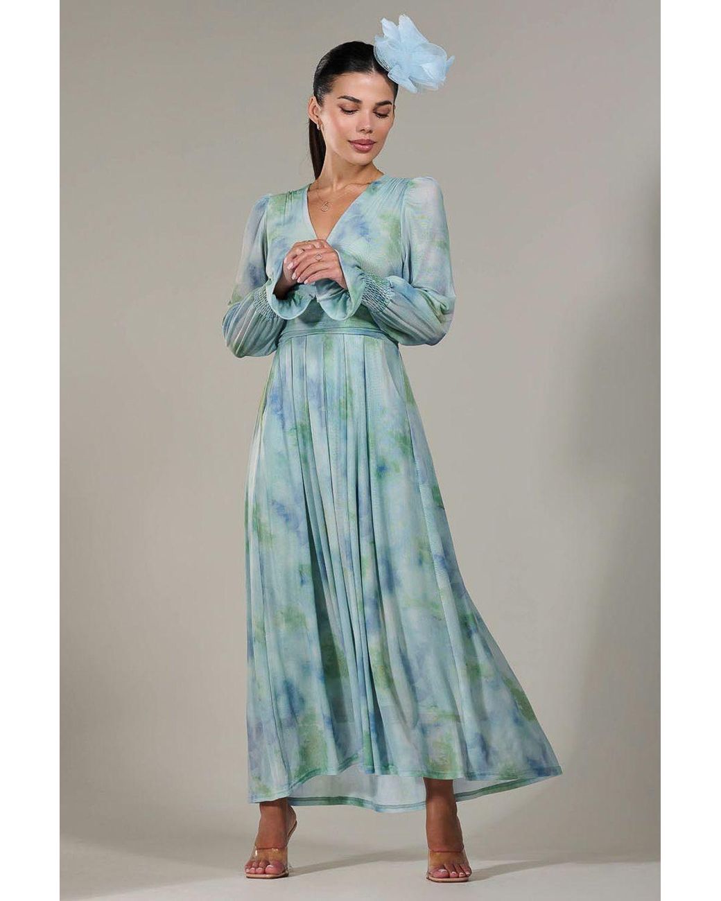 Jolie Moi Blue Petite Long Sleeve Mesh Maxi Dress