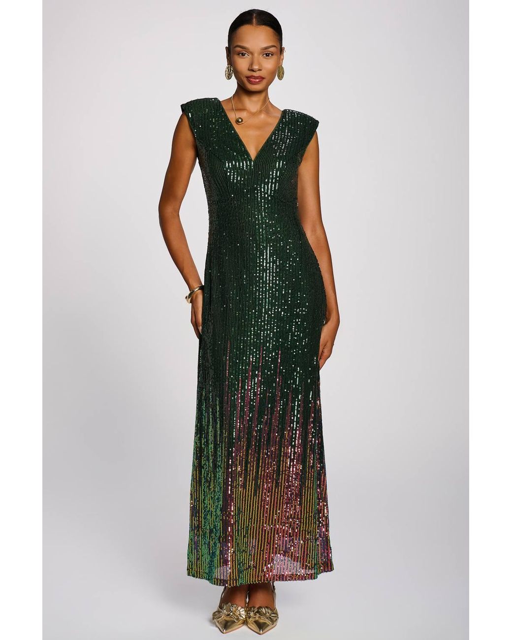 Jolie Moi Green Multi-Tone Patterned Sequin Maxi Dress