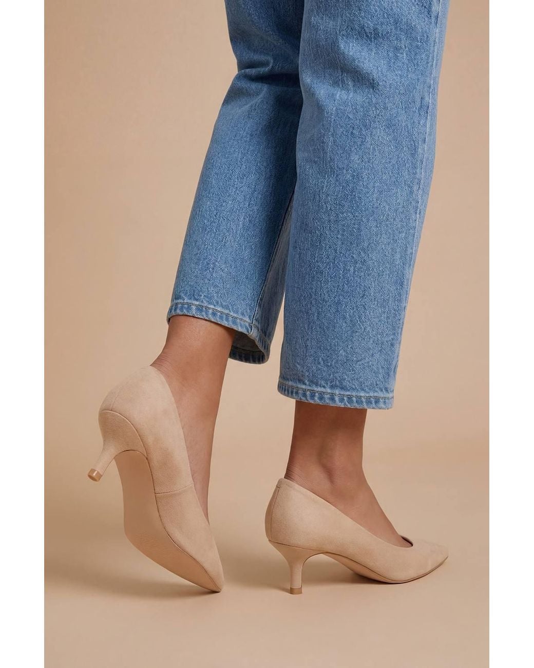 Dorothy Perkins Blue Dove Faux Suede Kitten Heel Court Shoes