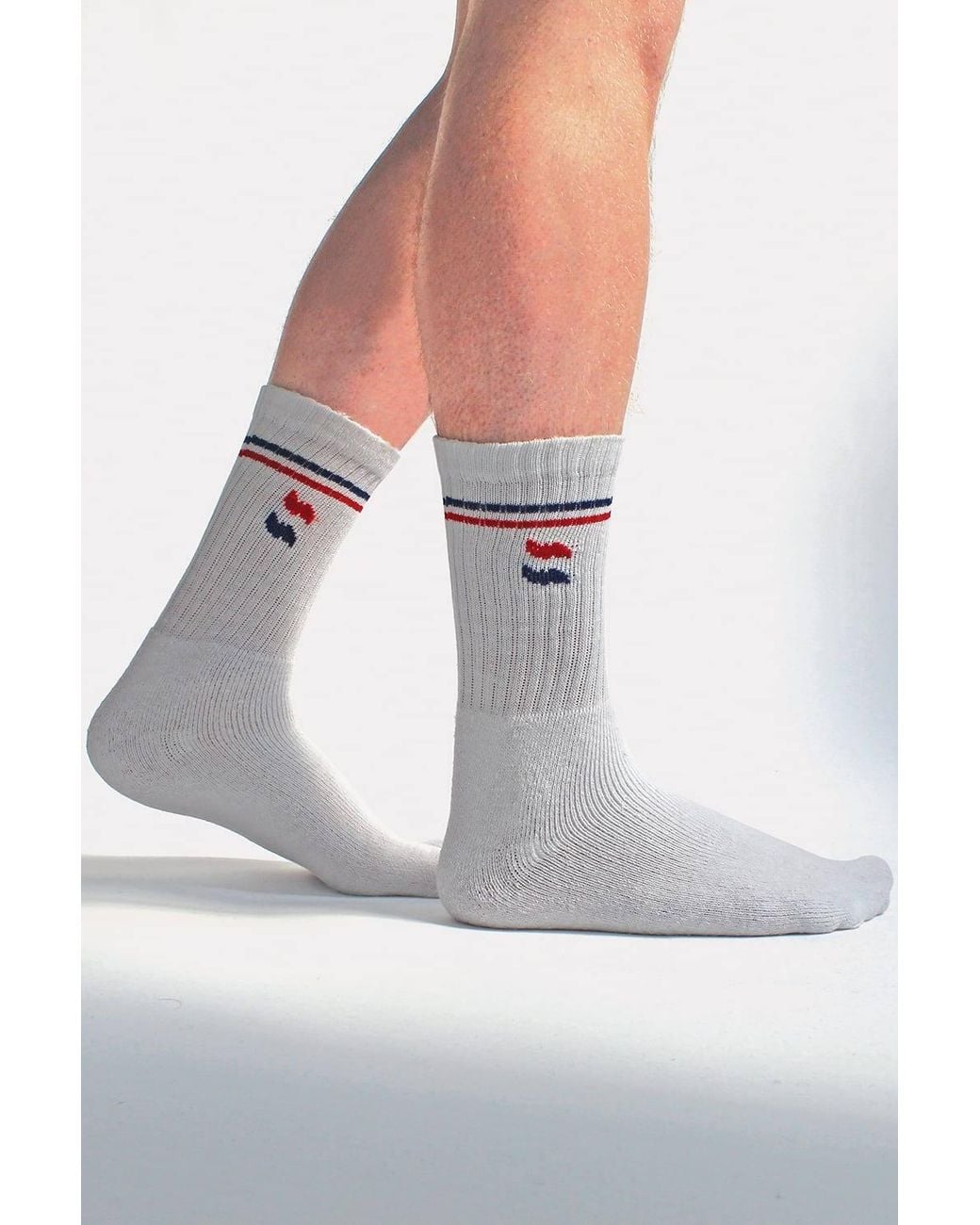 Sock Snob White 6 Pairs Retro Stripe Cotton Sports Socks for men