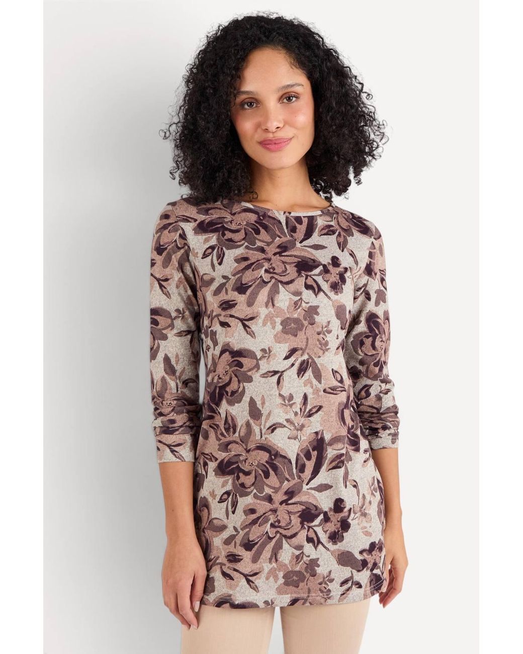 DAMART Natural Cosy Floral Print Long Sleeve Brushed Tunic