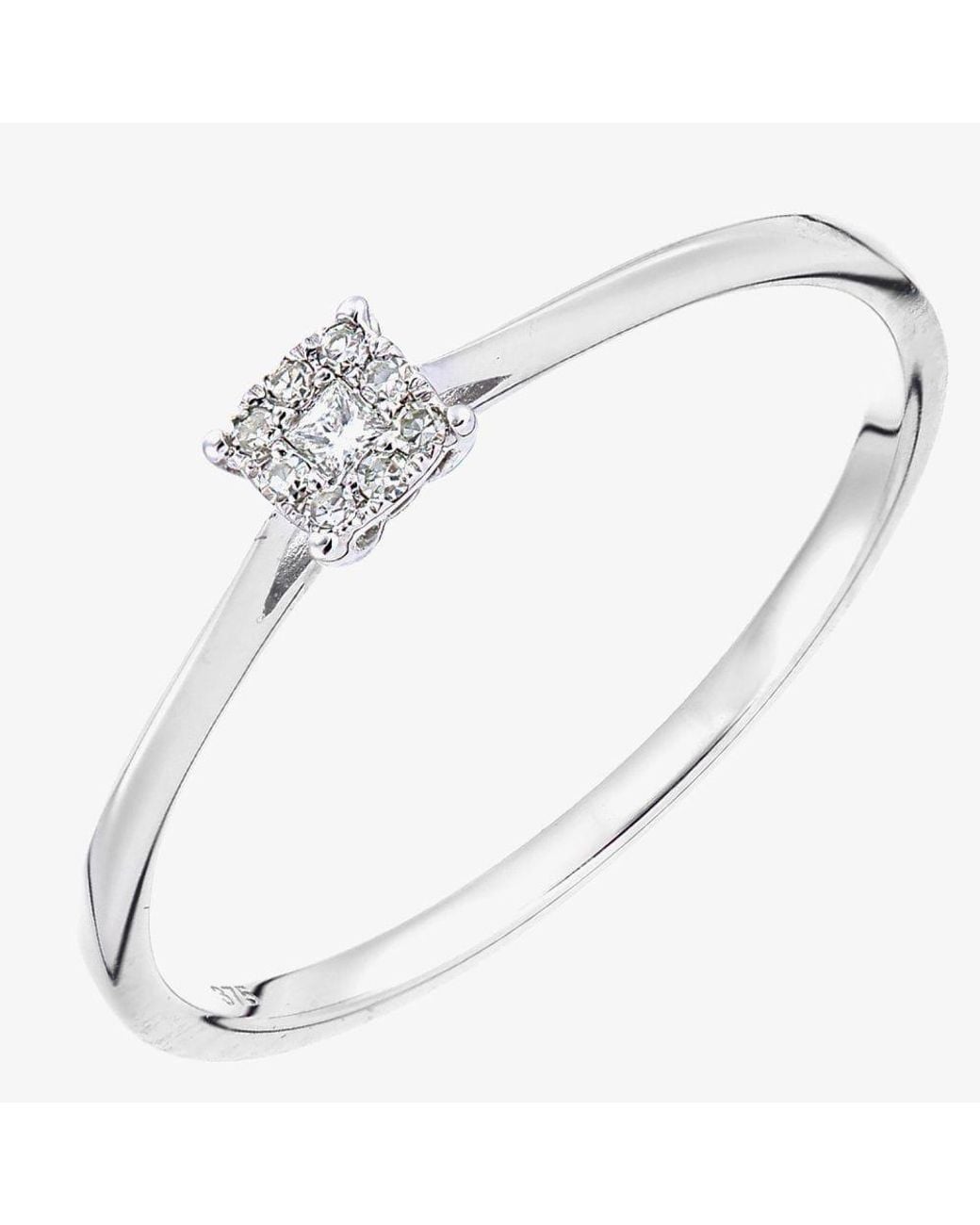 T.H.Baker White 9Ct 0.07Ct Diamond Sqaure Halo Ring
