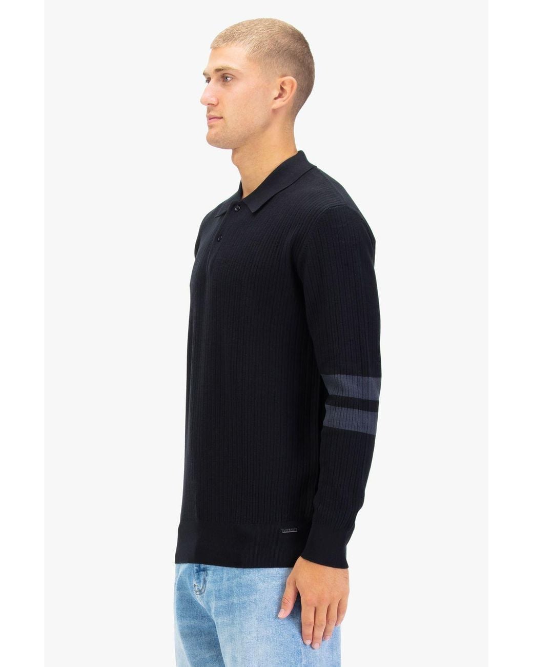 Luke 1977 Blue Dawlish Knitted Polo for men