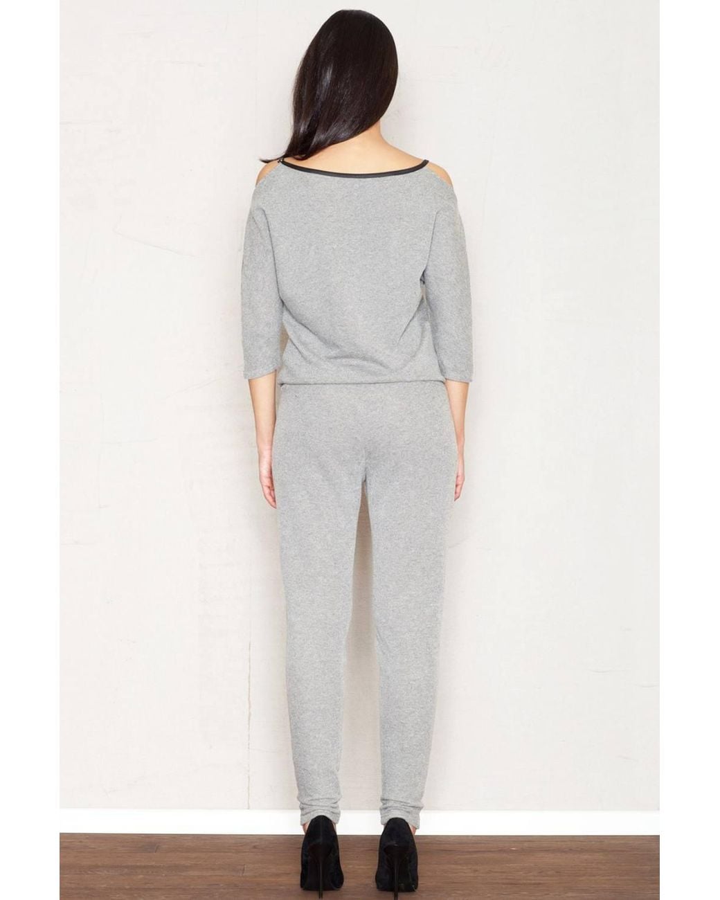 Love Lace Gray 3/4 Sleeve Overalls With Patch Pockets