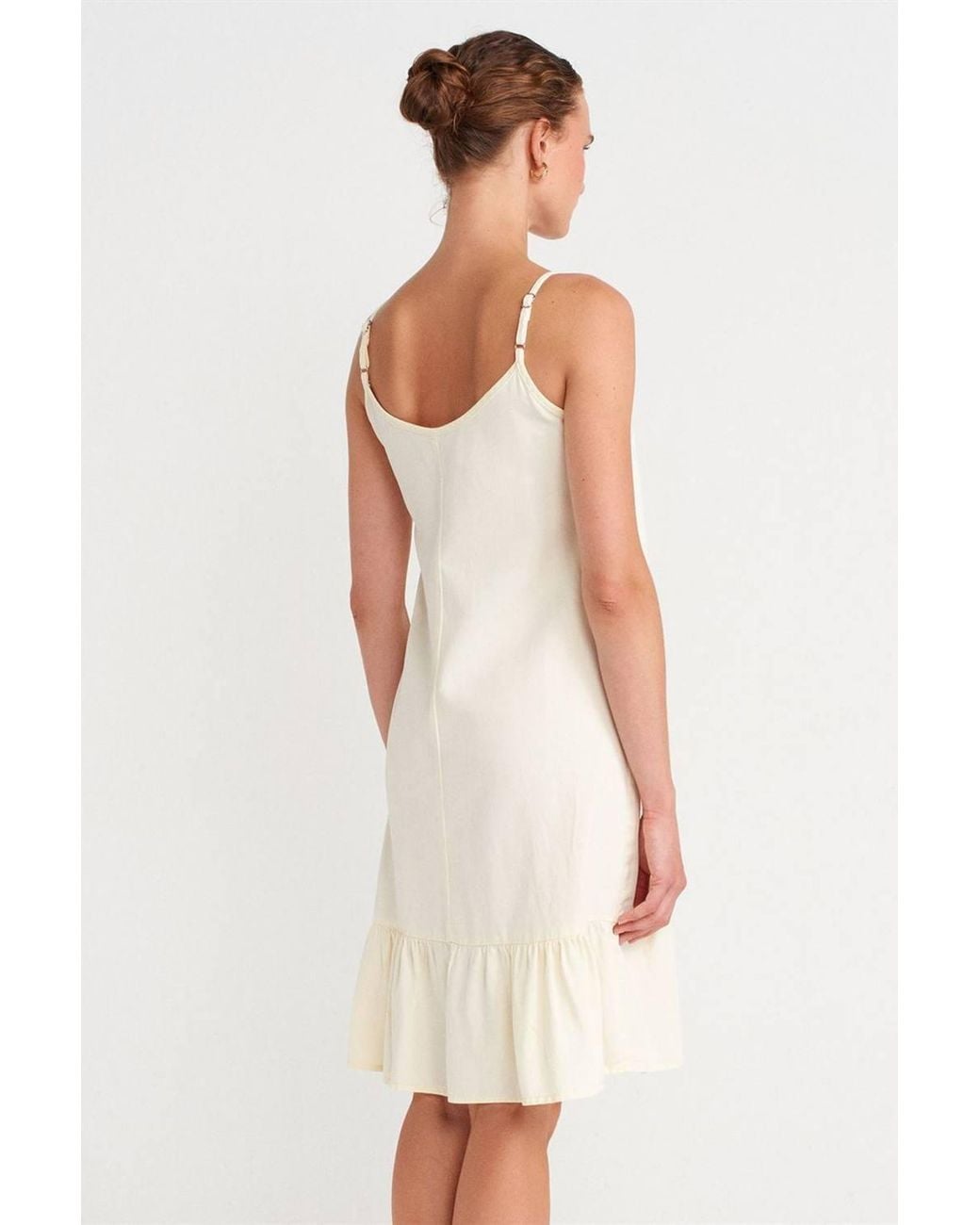 Dilvin White Sleeveless Midi Slip Dress With Frill Detail