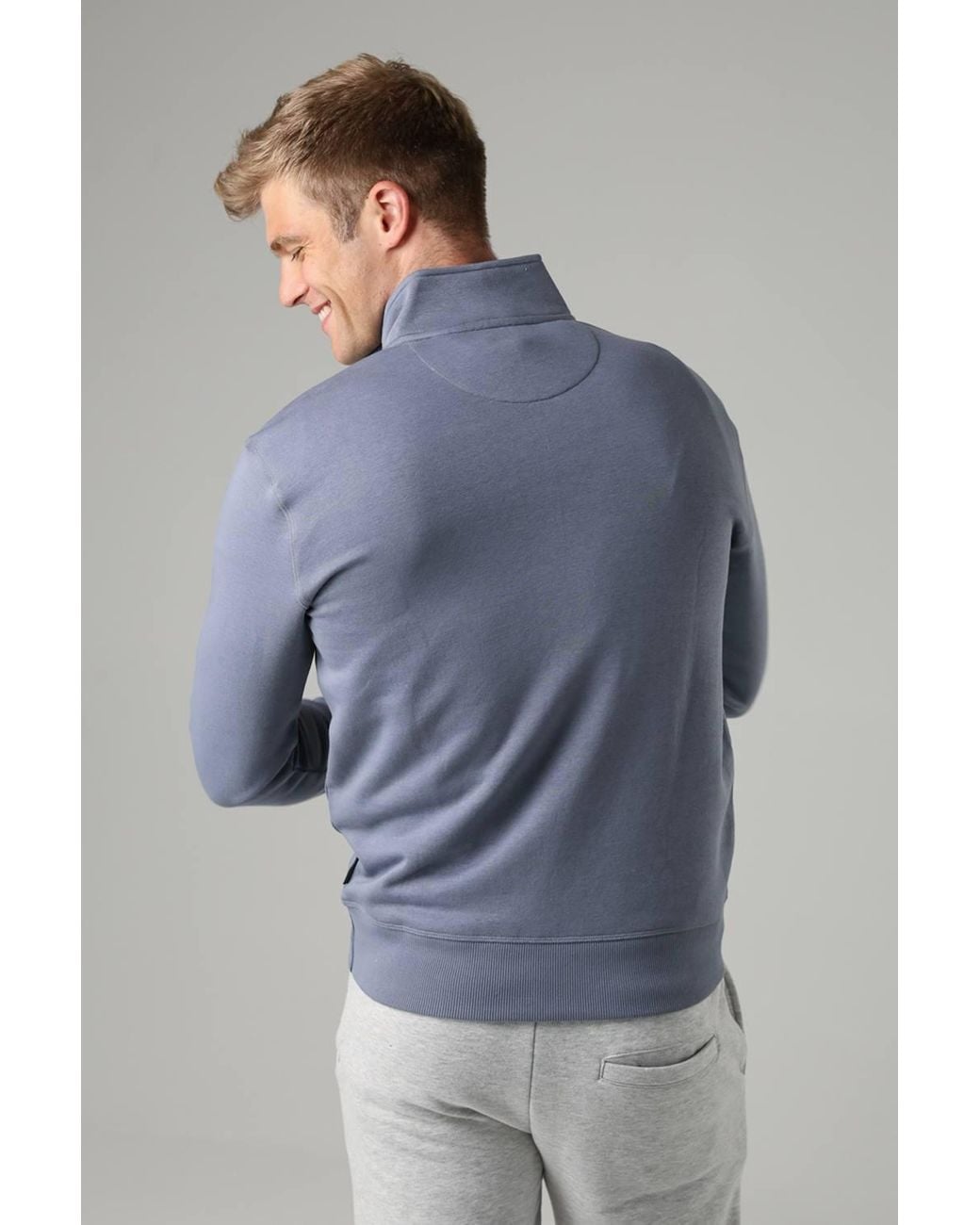 French Connection Blue Cotton Blend Half-Zip Jumper for men