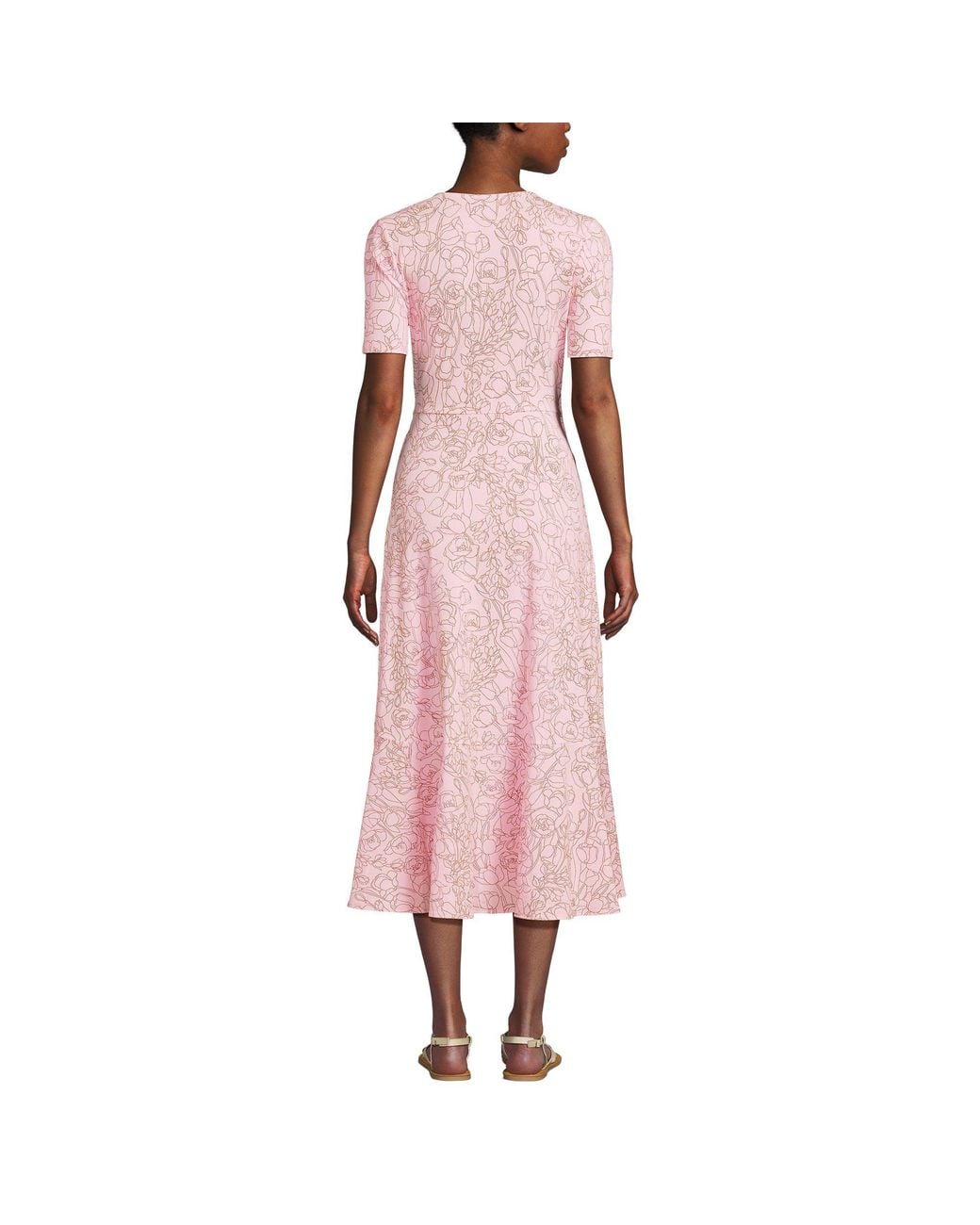 Lands' End Pink Cotton Modal Short Sleeve V-Neck Wrap Dress