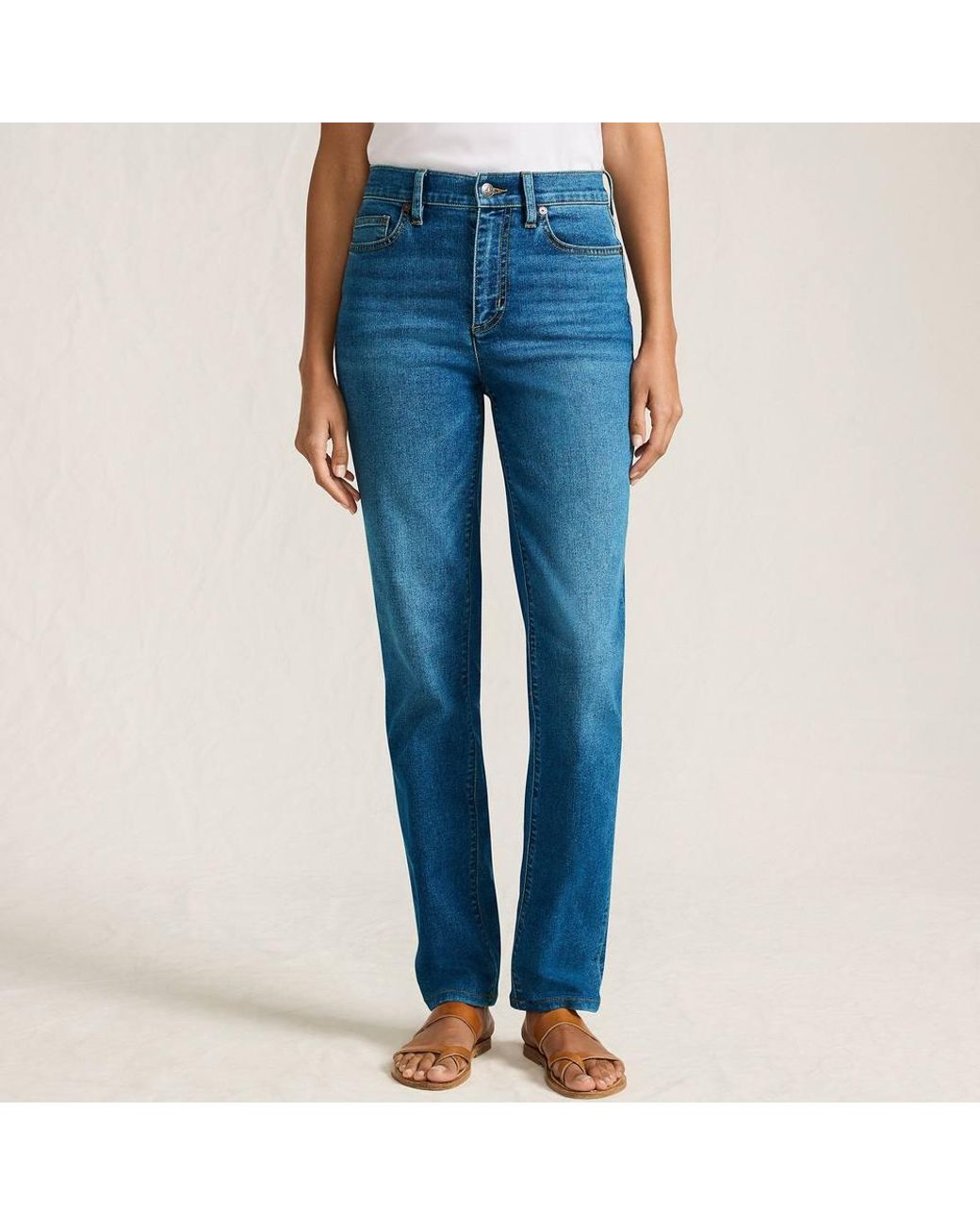 Lands' End Blue Petite Recover Straight Leg Jeans, High Waisted