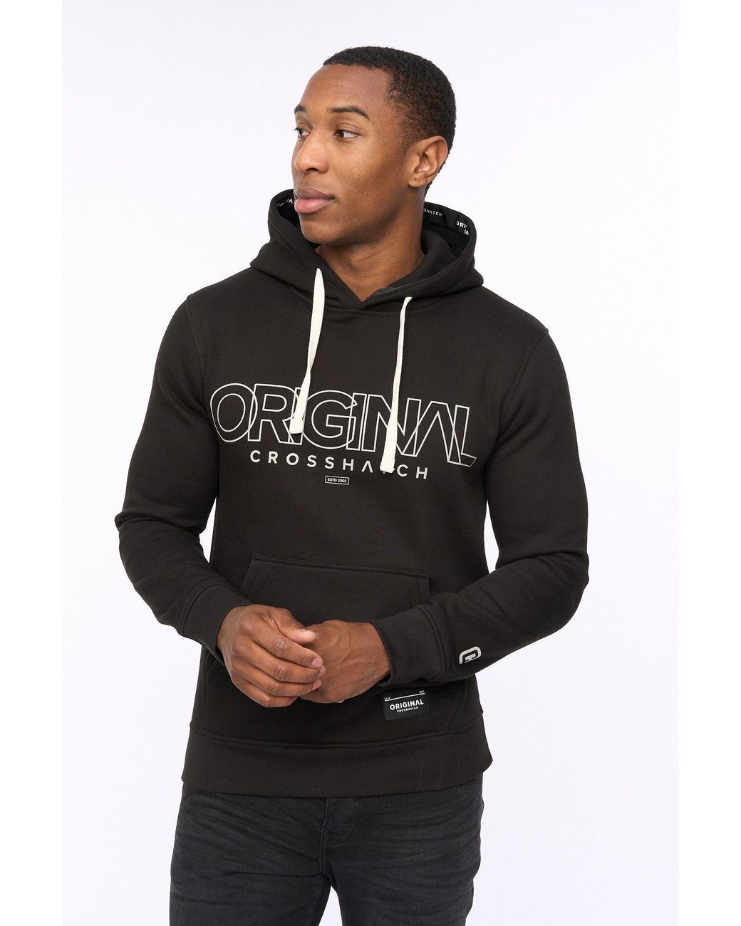 Crosshatch Black Carrimoore Premium Graphic Hoodie With Soft-Touch & High Build Details for men