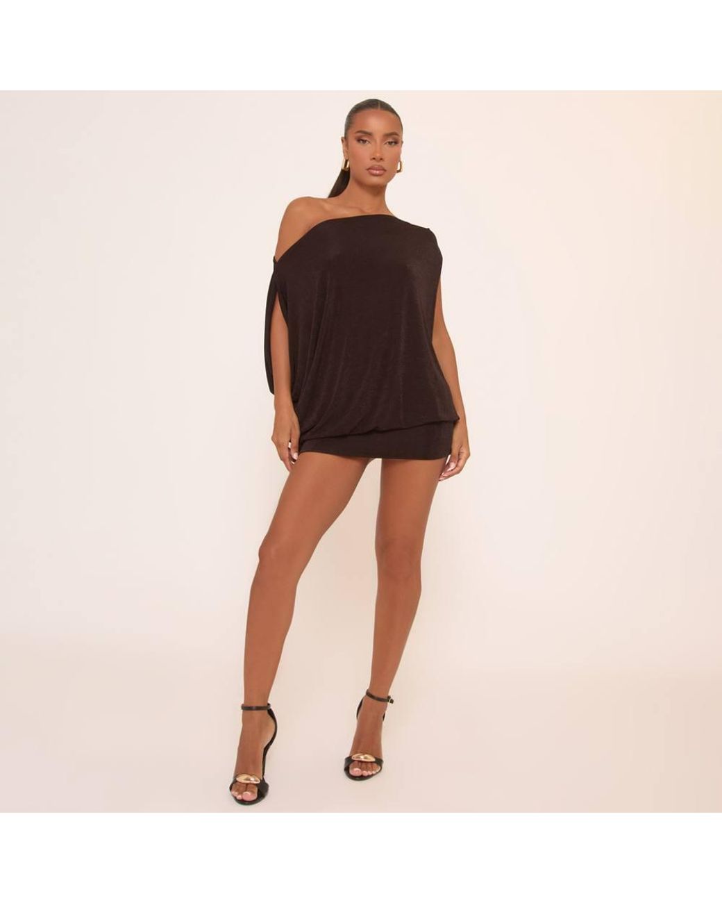 EGO Brown Short Sleeve Drape Mini Dress