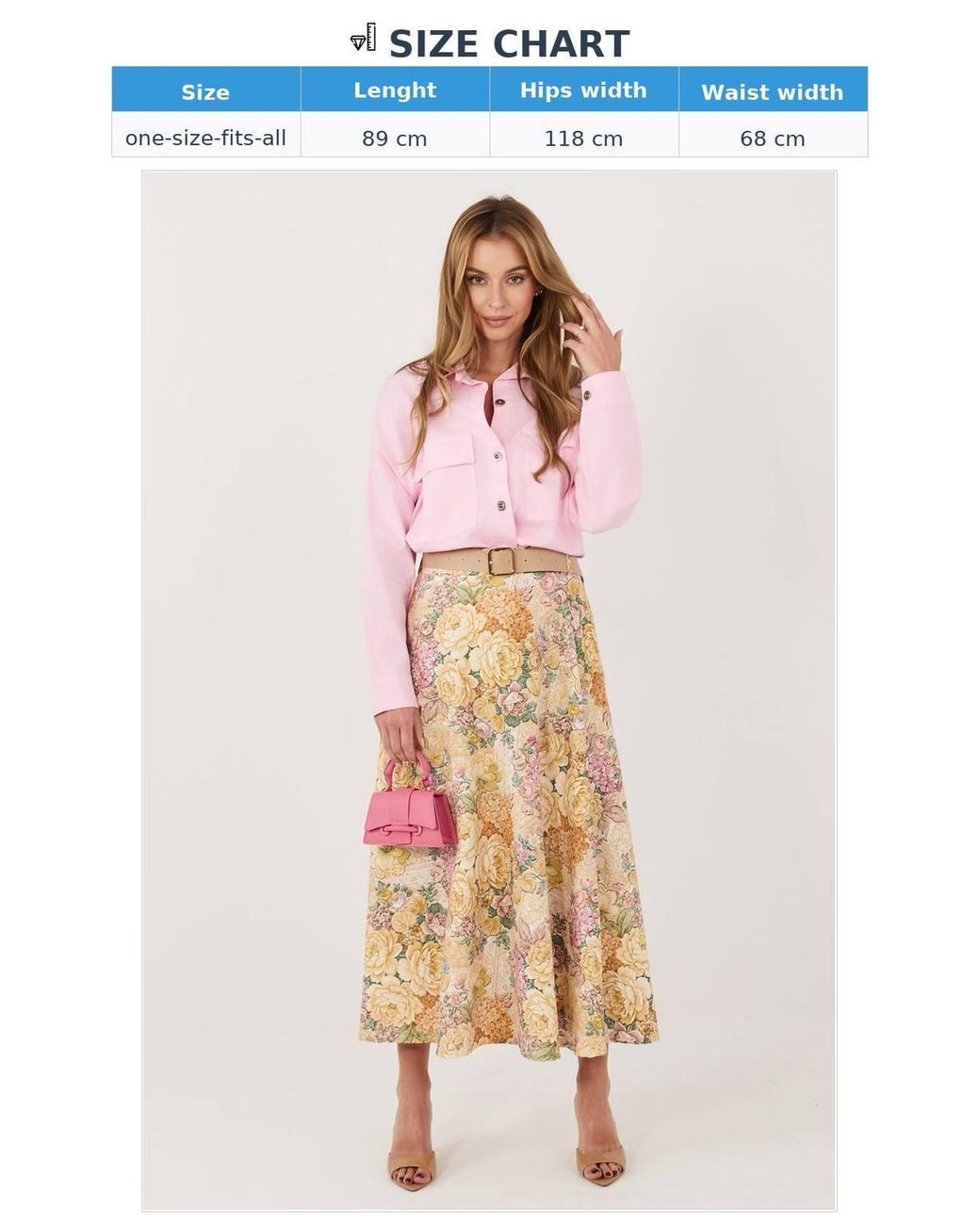 Love Lace Pink Floral Print Midi Skirt With Waist Belt