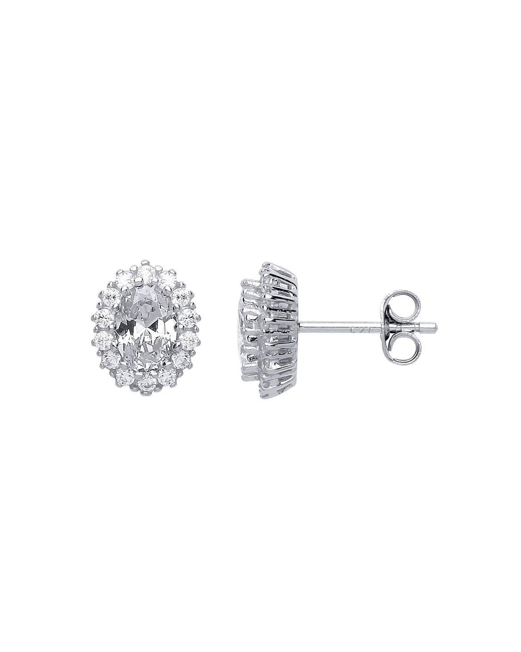 Jewelco London Metallic Oval Cz Halo Stud Earrings
