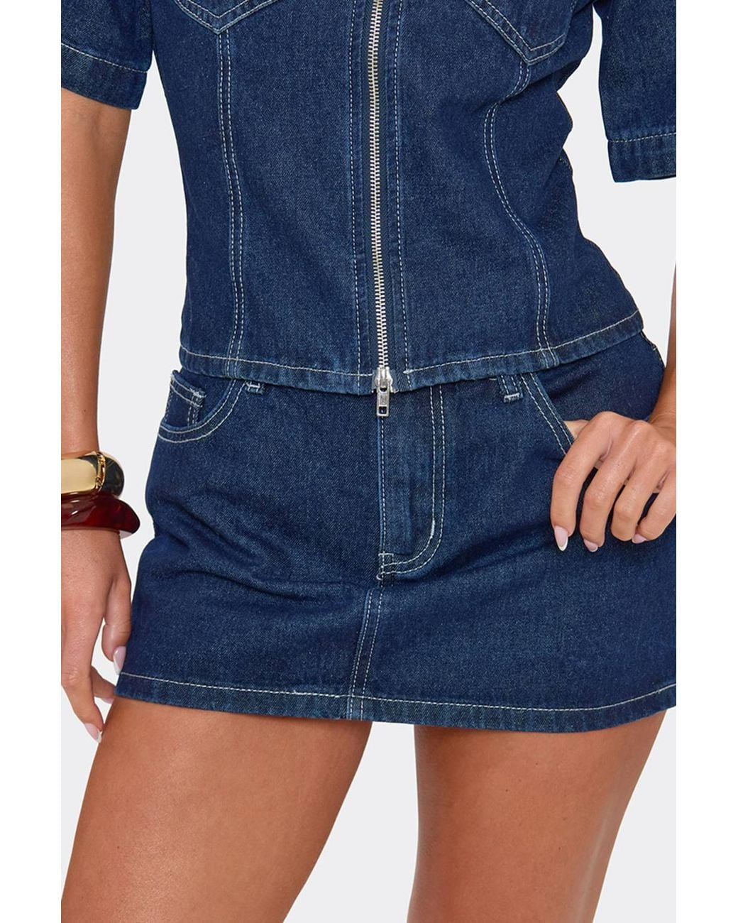 EGO Blue Low Rise Mini Skirt