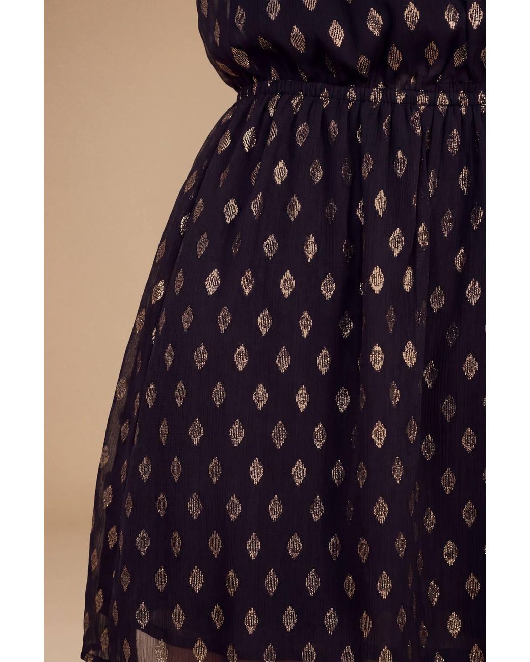 Dorothy Perkins Blue Petite Pussy Bow Tie Detail Blouson Sleeve Metallic Jacquard Mini Dress