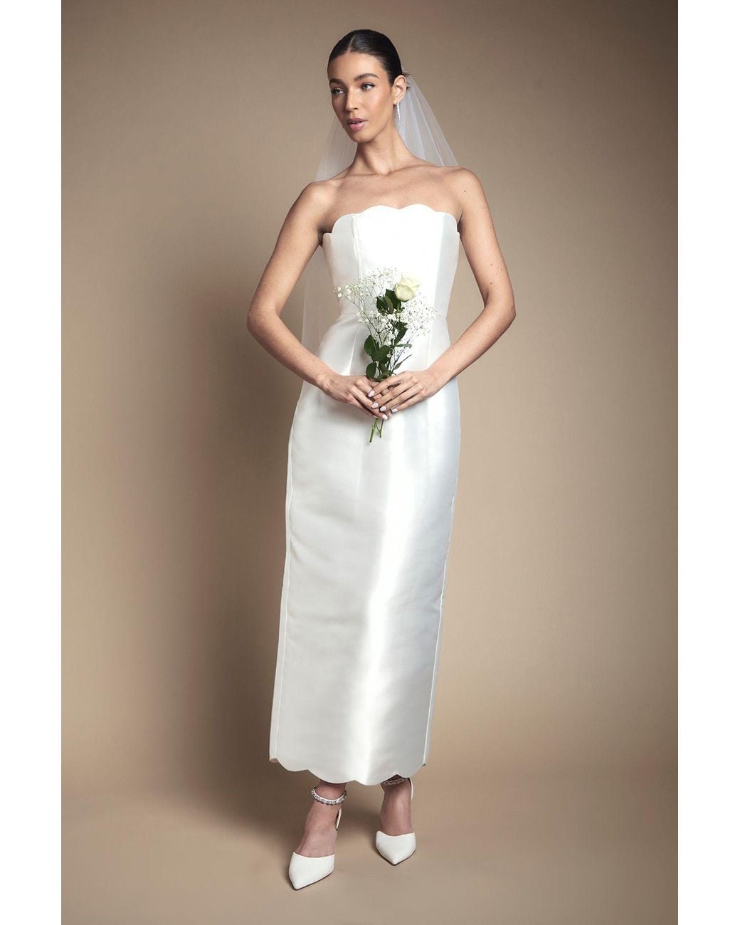 Coast Natural Scallop Detail Twill Column Wedding Dress
