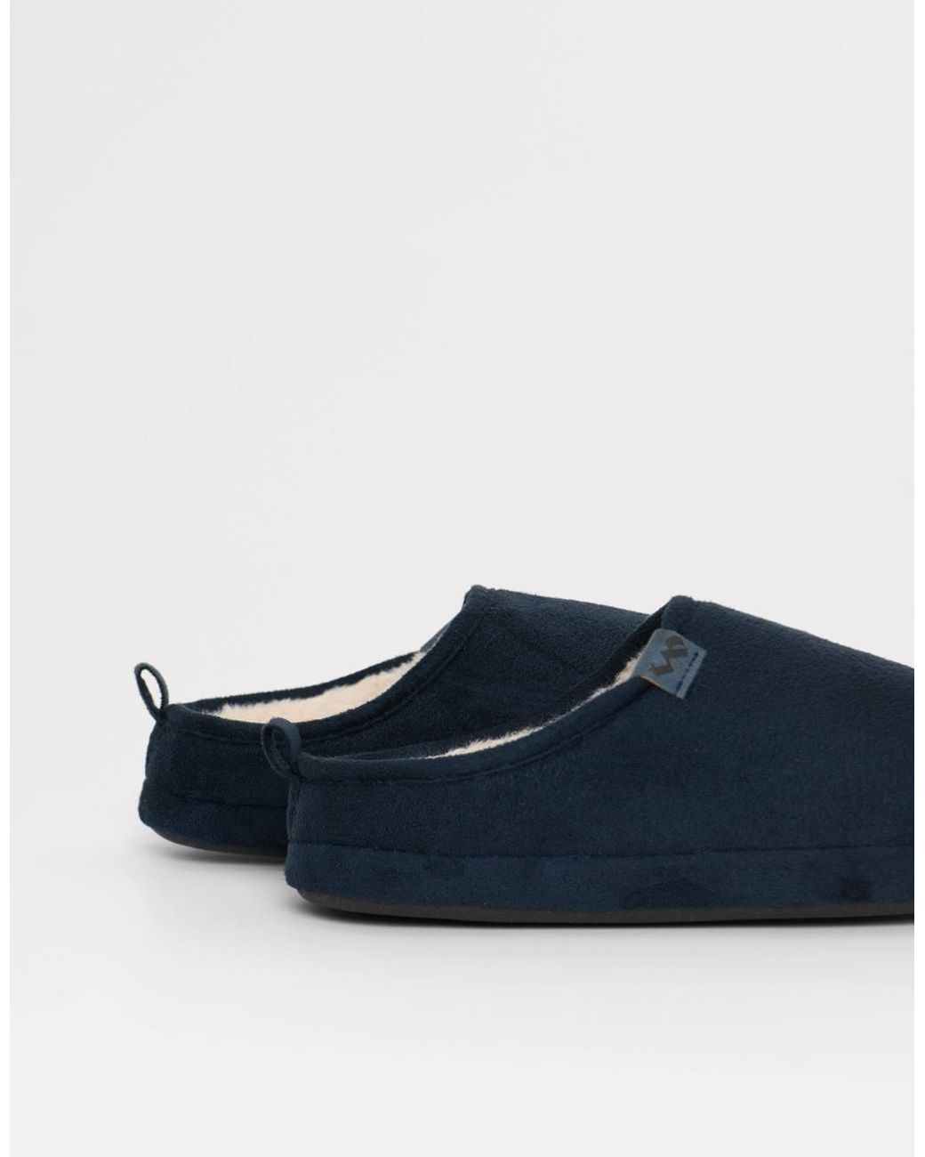 Threadbare Blue Faux Suede Faux Fur Lined Mule Slippers for men