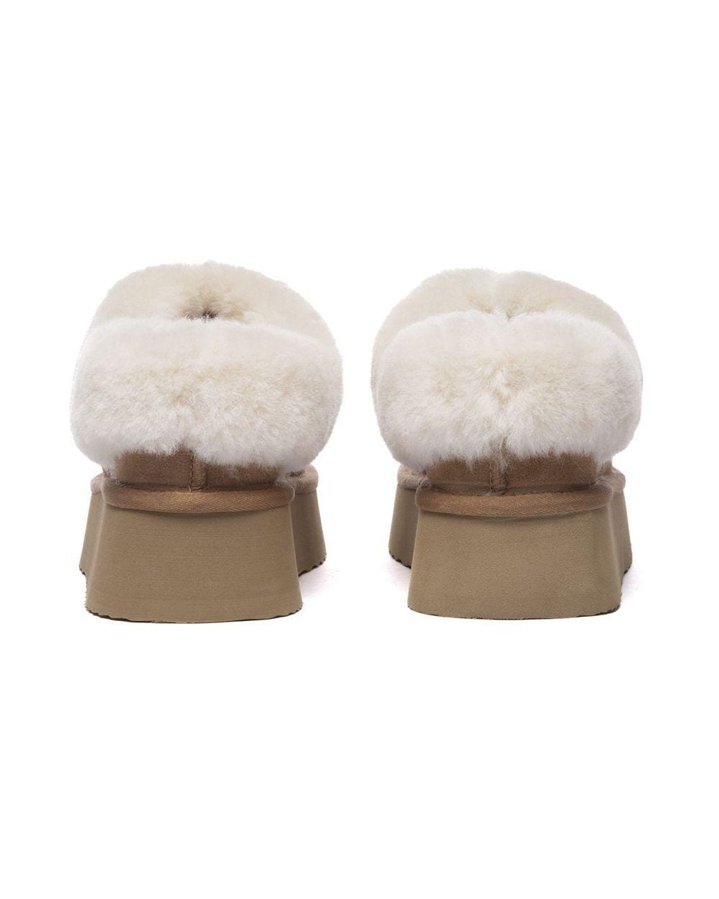 EverAu Australia Brown Real Sheepskin Topknot Leather Platform Slippers With Eva Sole