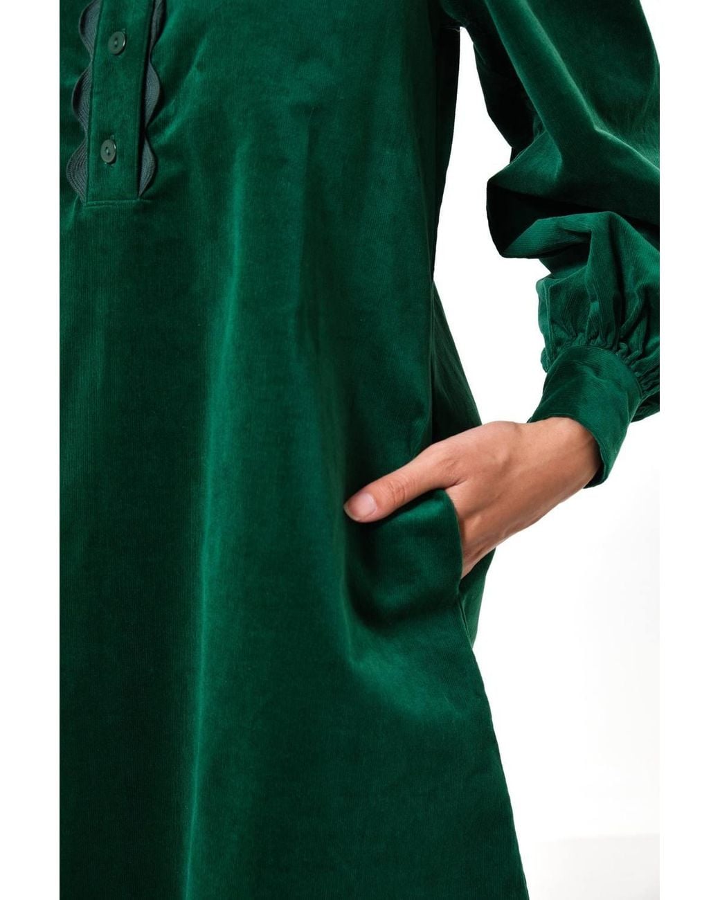 Louche Green Bonny Baby Cord Long Sleeve Mini Dress