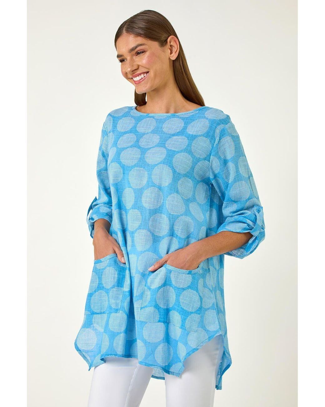 Roman Blue Spot Print Longline Tunic Top
