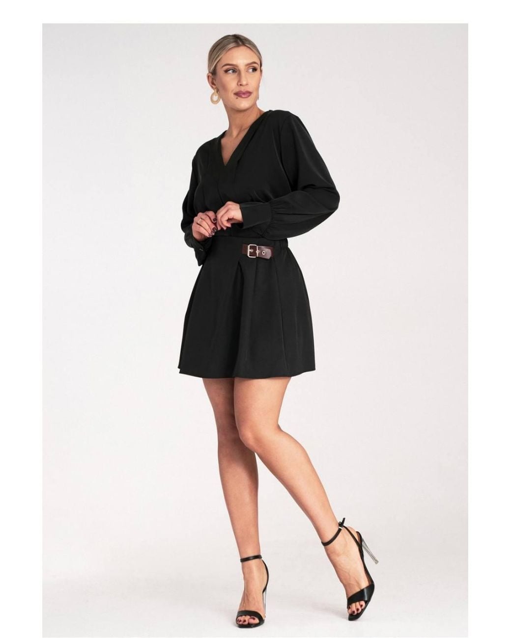Love Lace Black Flared Mini Skirt Elastic Waist Side Buckle