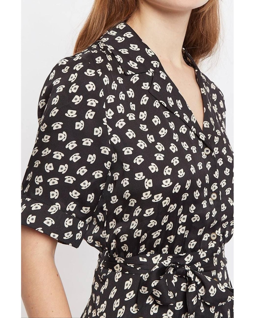 Louche Black Peta Call Me Print Short Sleeve Midi Shirt Dress