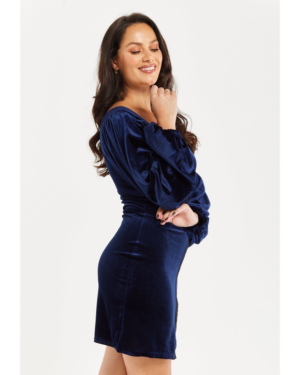 Liquorish Blue Corset Detail Mini Velvet Dress