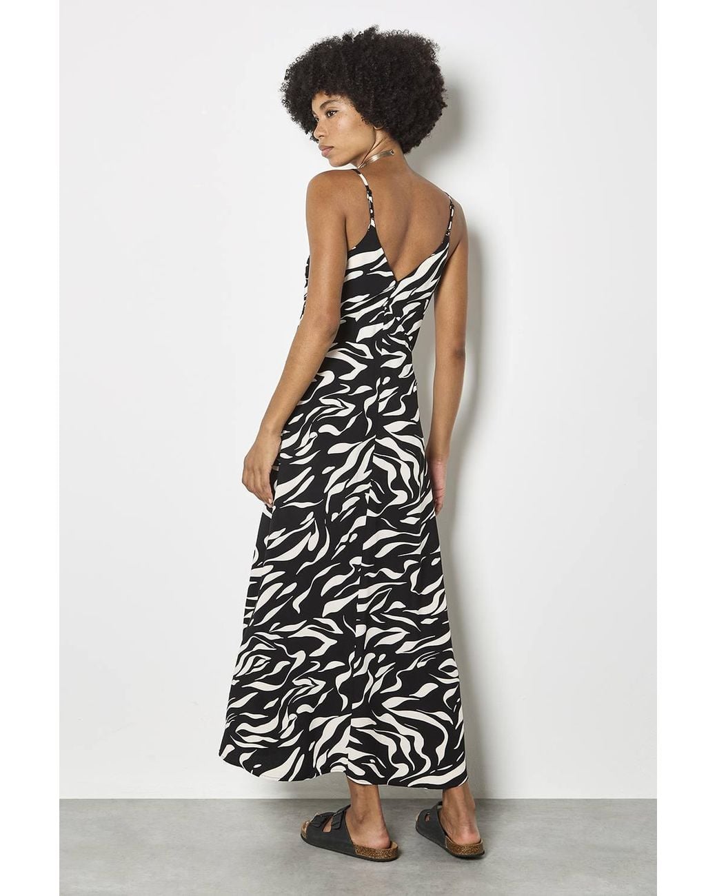 Apricot White Animal Print Trapeze Cami Maxi Dress