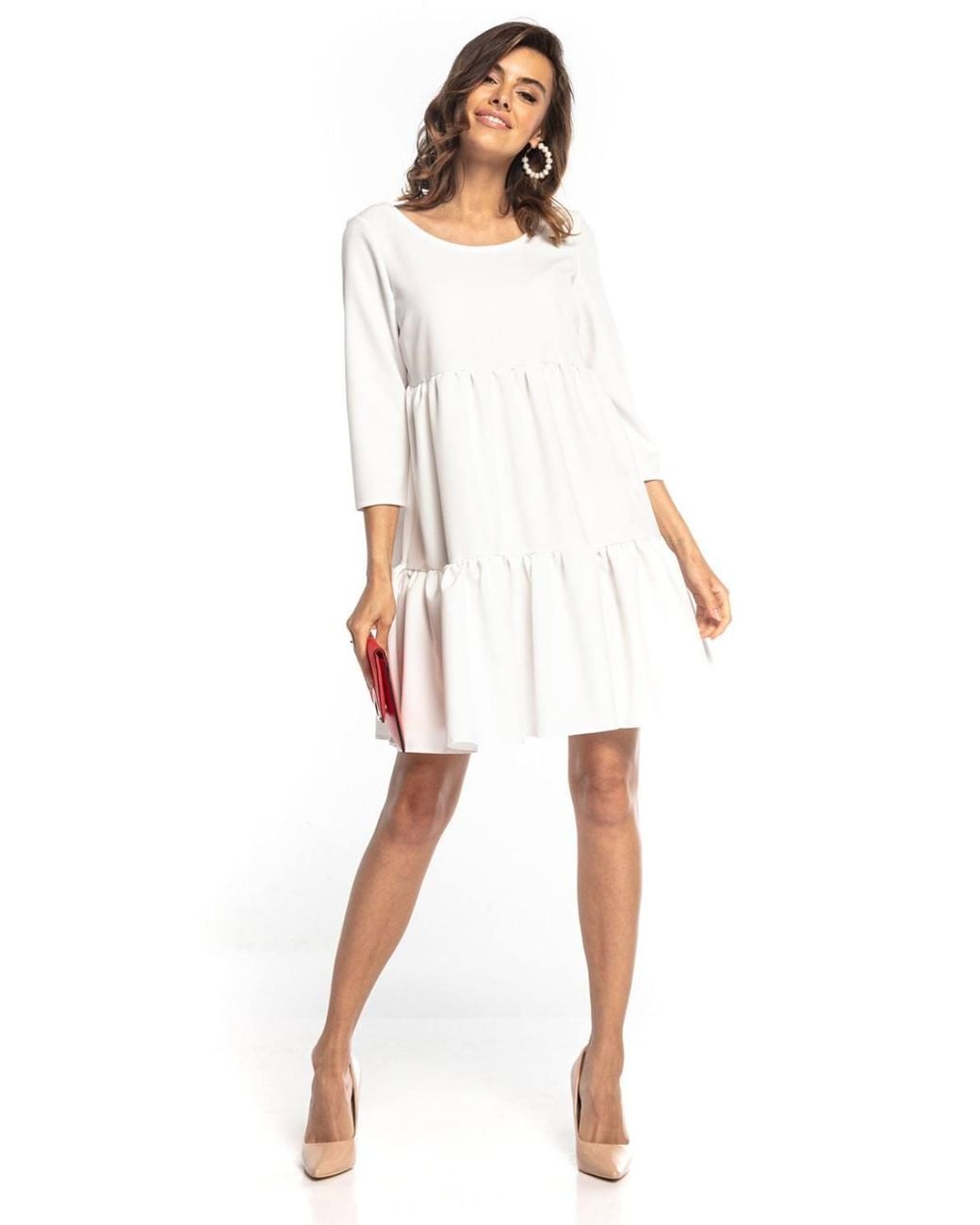 Love Lace White Ruffle Mini Dress With Boat Neck Sleeves
